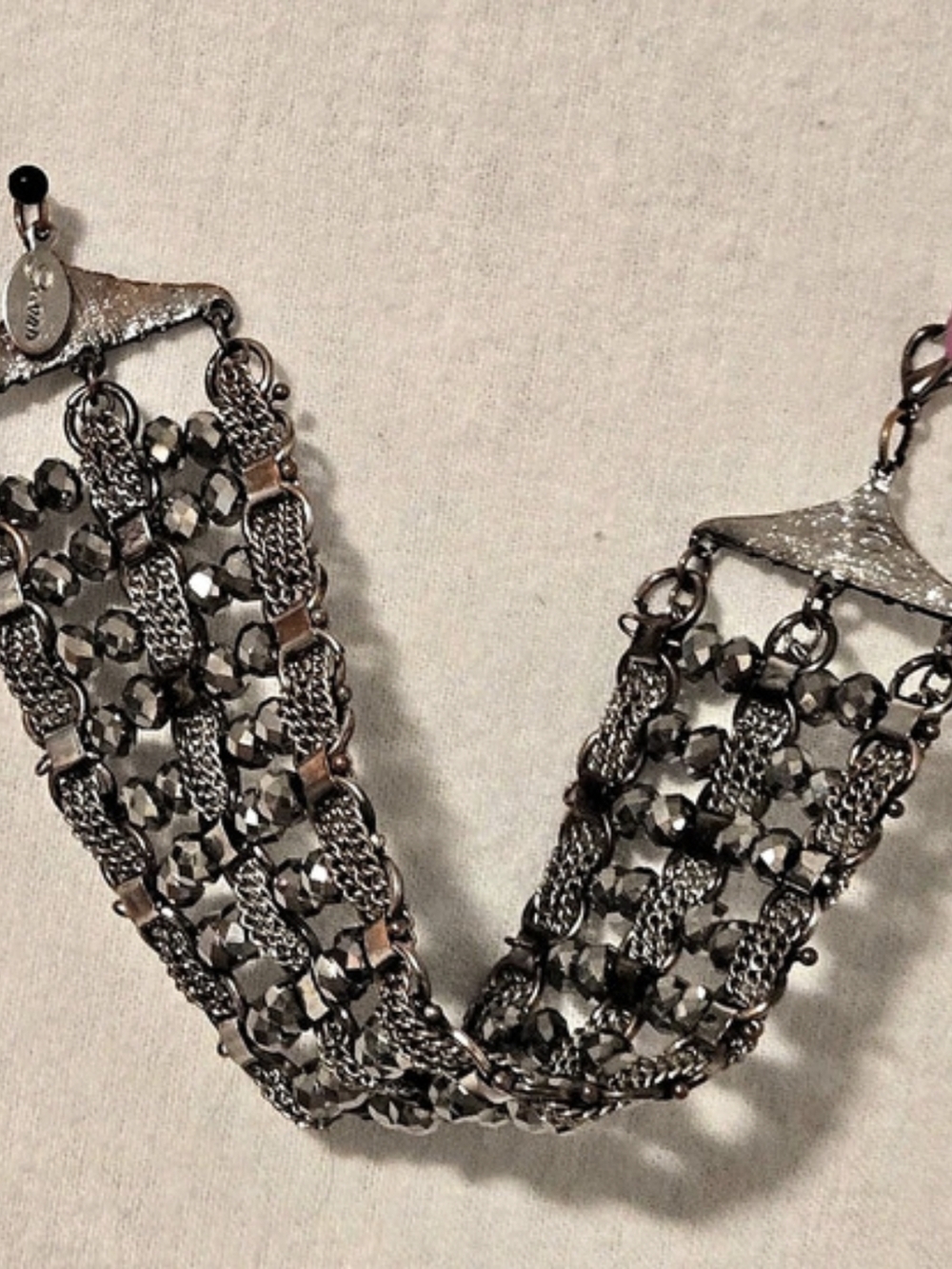 Guess Brand Multi-Strand Beaded Chain Bracelet Gray Silver, Y2k, Vintage
